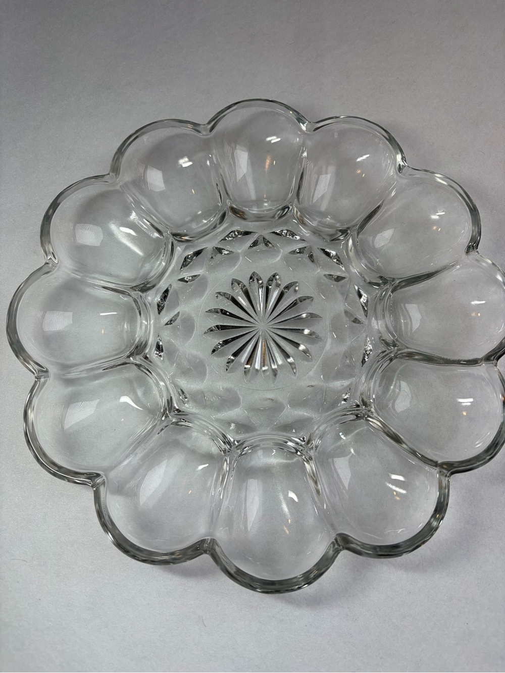 Anchor Hocking Fairfield Design Clear Pressed Glass Deviled Egg Platter USA